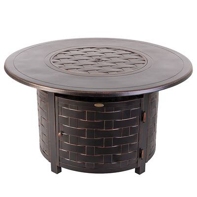 Fire Sense - Perissa Woven Round Cast Aluminum LPG Fire Pit - Antique Bronze