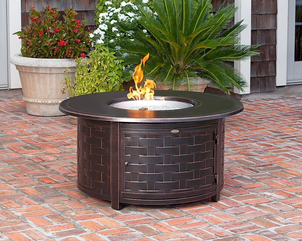 Alt View 11. Fire Sense - Perissa Woven Round Cast Aluminum LPG Fire Pit - Antique Bronze.