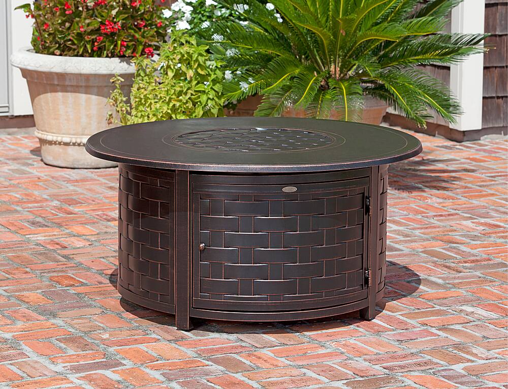 Alt View 12. Fire Sense - Perissa Woven Round Cast Aluminum LPG Fire Pit - Antique Bronze.