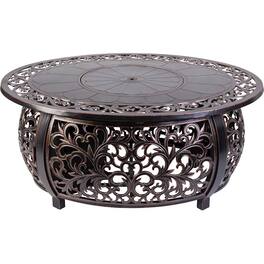 Fire Sense - Toulon Filigree Aluminum Convertible Gas Fire Pit Table 55000 BTU Outdoor Multi-Functional with Fire Bowl Lid - Antique Bronze