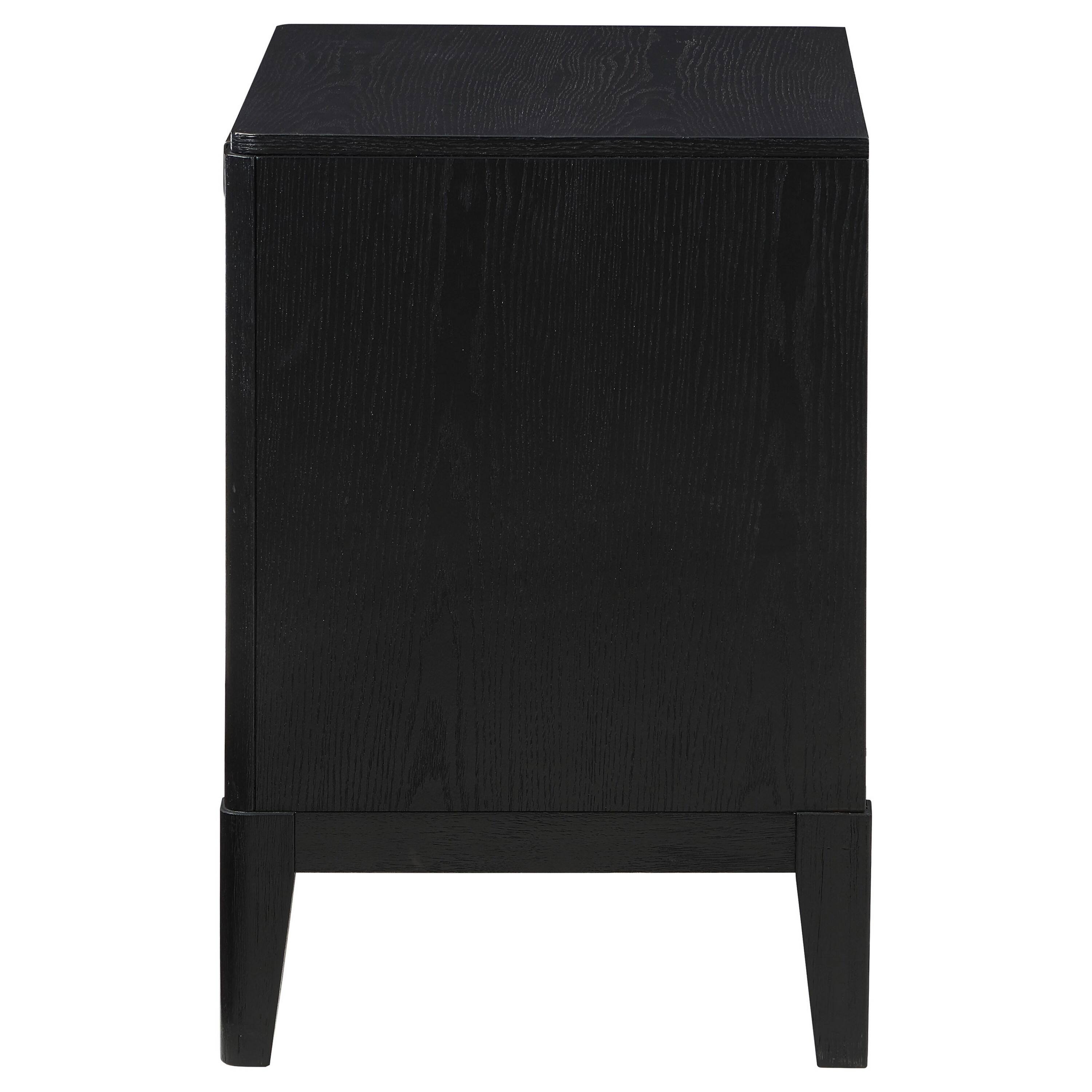 Back. Manhattan Lane - Jack Nightstand, 2 Drawers,  Metal Handles, Wire Brushed  Wood - Black, Gold.