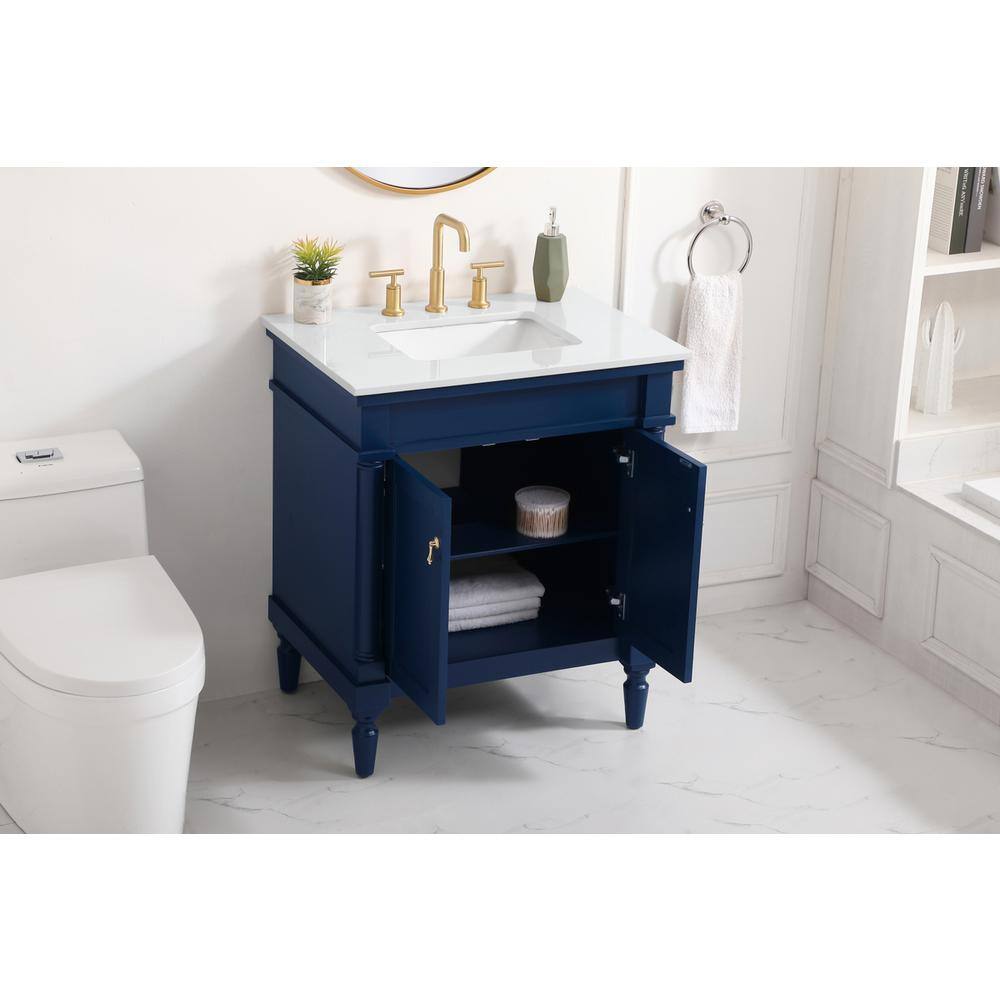 Alt View 8. Elegant Decor - 30 inch Single Bathroom vanity in Blue with ivory white engineered marble - Blue.