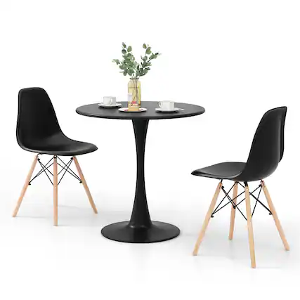 Front. Gymax - Gymax 3PCS Dining Kitchen Set Modern Round Dining Table Chairs for Small Space - Black.