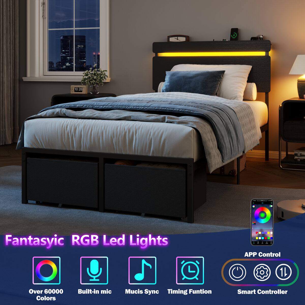 10 28 Fantasyic RGB Led Lights APP Control 1L Over 60000 Colors Built-in mic Music Sync Timing Function Smart Controller
