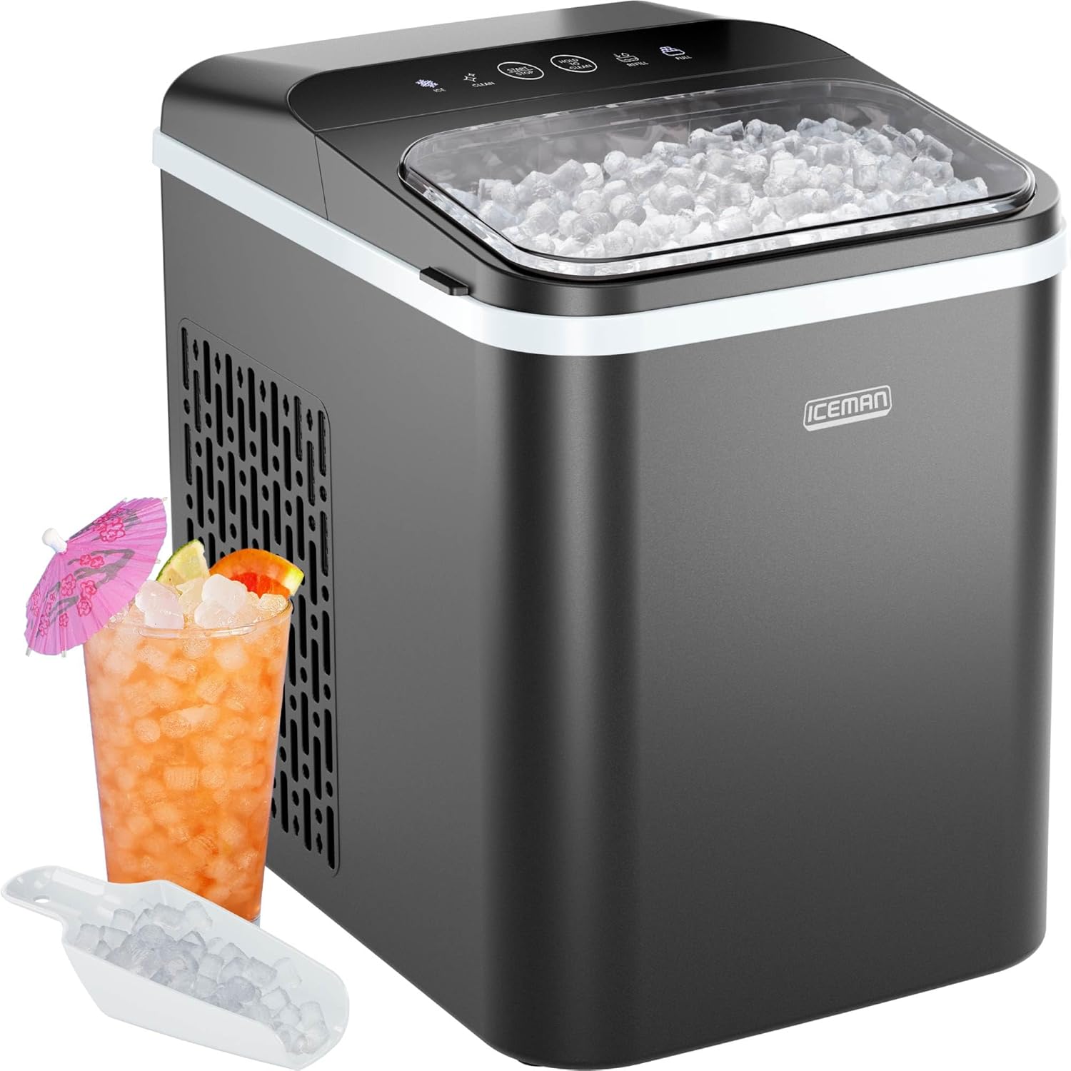 Front. Chefman - Compact Countertop Pebble Ice Machine, Makes 26 lbs/Day with Ice Scoop and Basket - Black.