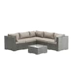 Patio Sense - Sino Wicker Sofa Set Includes Five All Weather Wicker Seats & A Glass Top Table Lightweight Maintenance Free - Gray
