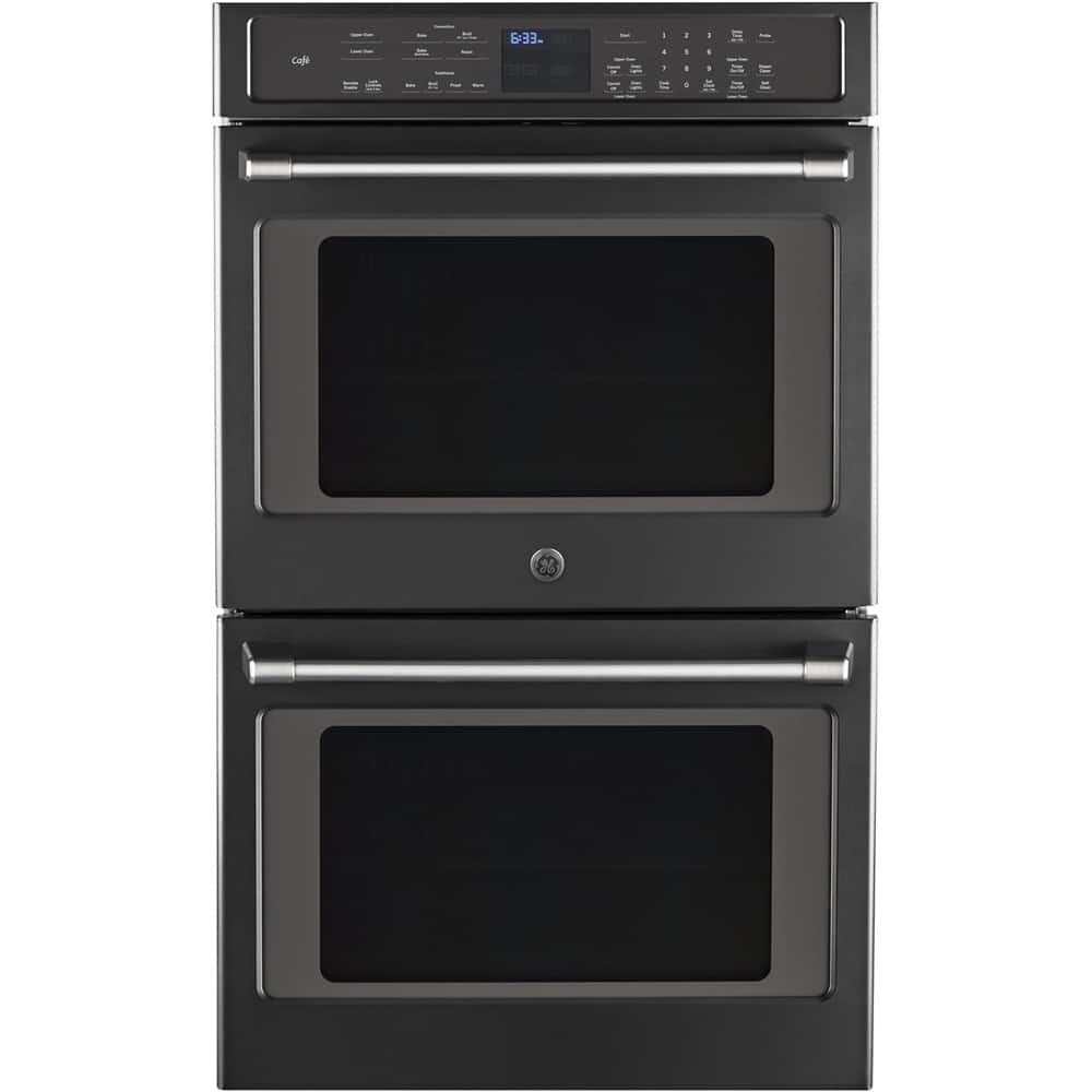 GE - Cafe Series 29.8" Built-In Double Electric Convection Wall Oven - Black slate - Larger Front