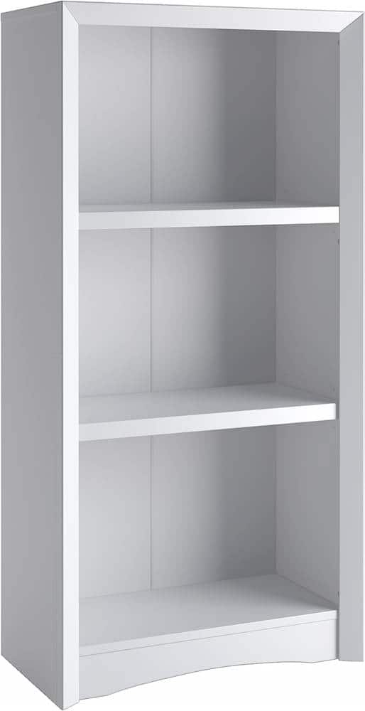 Angle. CorLiving - Quadra Collection 3 Shelf Floor-Standing Bookcase - White.