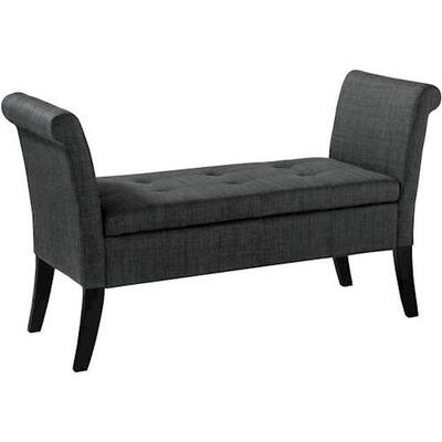 CorLiving - Antonio Storage Bench with Scrolled Arms - Dark Gray/Espresso