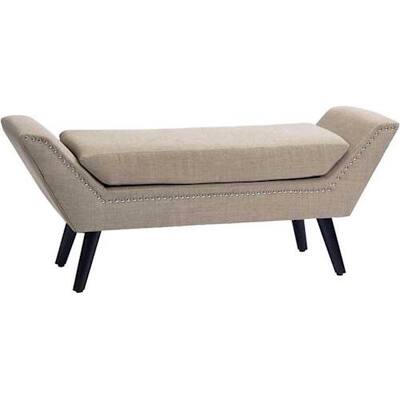 CorLiving - Antonio Upholstered Bench - Beige/Espresso