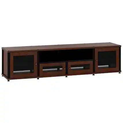 Front. Salamander Designs - Synergy TV Cabinet for Most Flat-Panel TVs Up to 90" - Dark Walnut/Black Post.