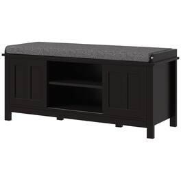 Homcom - Shoe Storage Bench, Entry Way Bench with Cushion, 2 Sliding Doors, Storage Ottoman Bench - Black