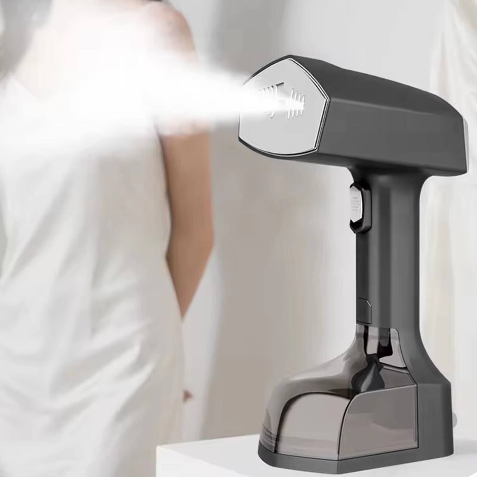 Angle. Luckbyte - Handheld Garment Steamer Fast Heat Up with Large 350ml Water Tank for Home and Travel Use - Black.