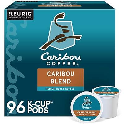 KEURIG GENUINE K-CUP PODS  
Caribou Coffee  
CARIBOU BLEND  
MEDIUM ROAST COFFEE  
96 K-CUP PODS  
CARIBOU BLEND  
MEDIUM ROAST COFFEE
