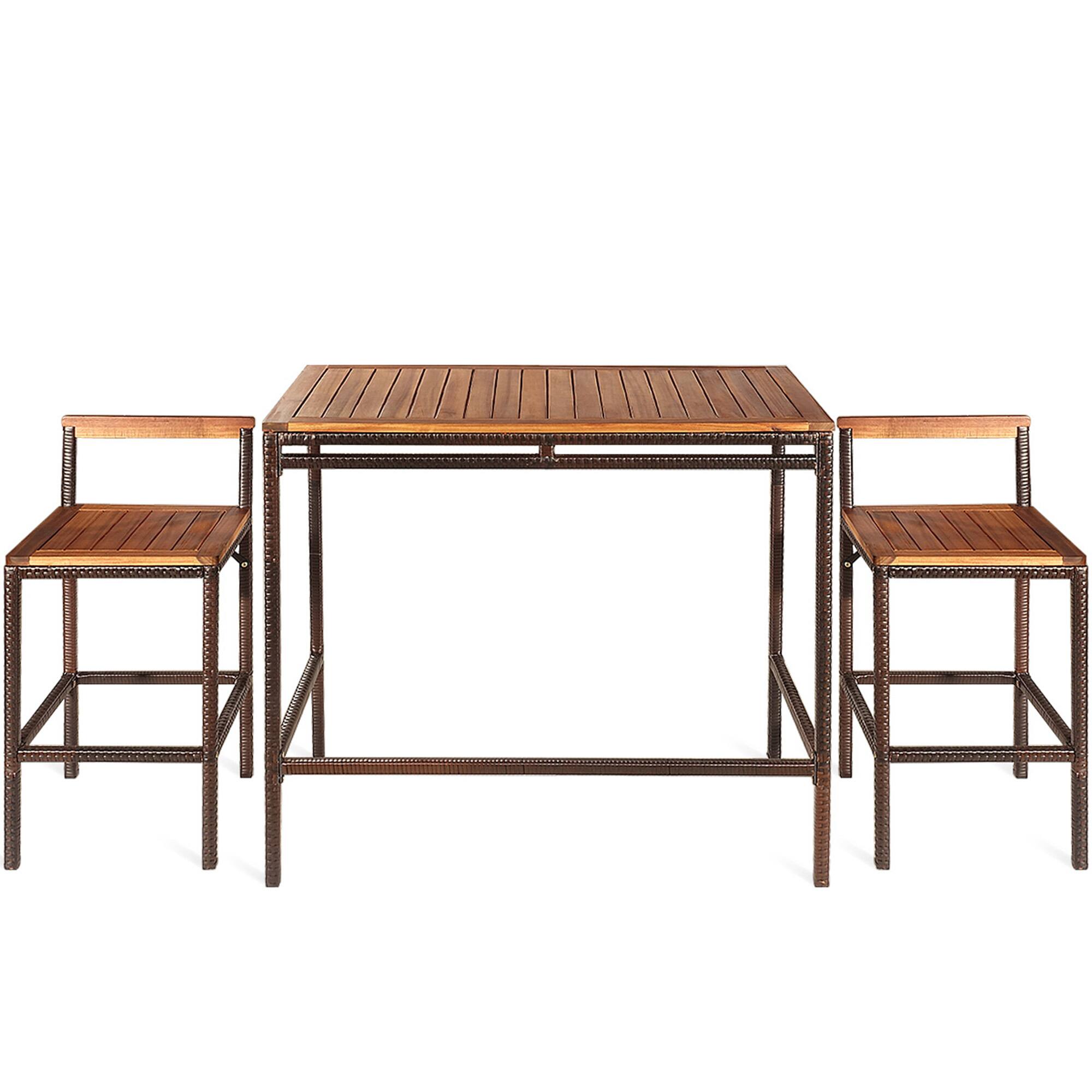 Alt View 5. Gymax - Gymax 3PCS Patio Bar Set Dining Set Outdoor Furniture Set w/ Wooden Tabletop - as pic.