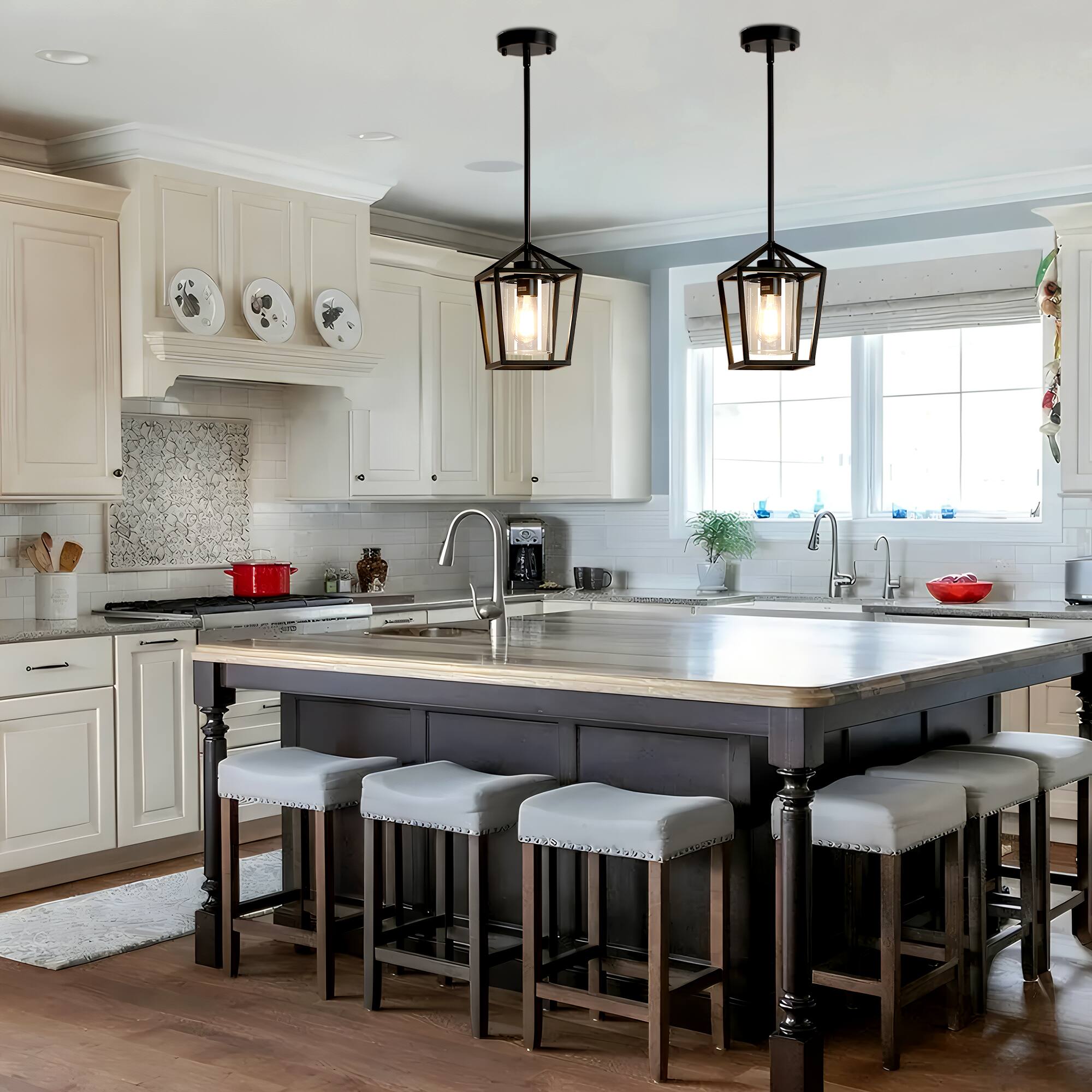 Jandcase 1 Light Farmhouse Pendant Light, Clear Glass Shade, Finish ...