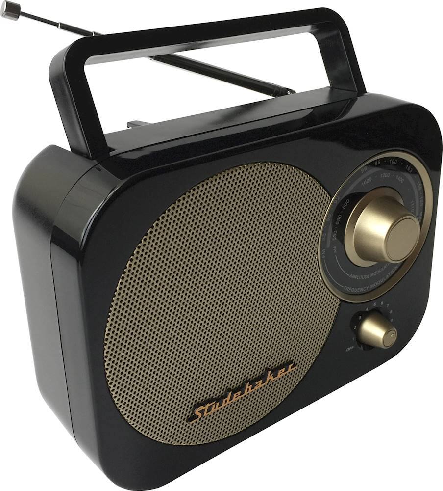 Studebaker SB2000BG Retro Portable AM/FM Radio - Black & Gold, With Aux Input Jack