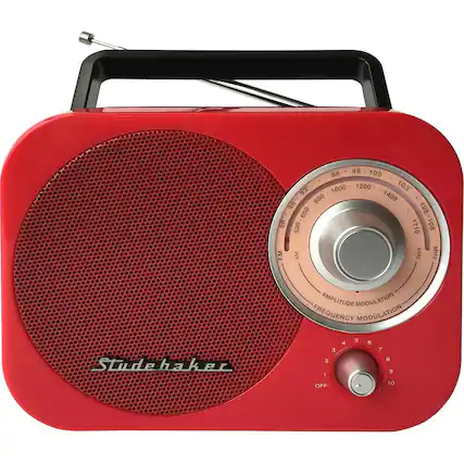Front. Studebaker - SB2000 Portable AM/FM Radio - Red/Black.