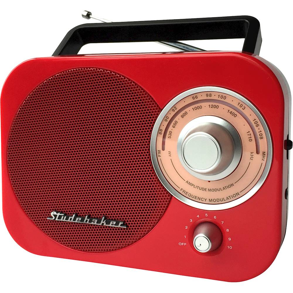 Left View: Studebaker - SB2000 Portable AM/FM Radio - Red/Black
