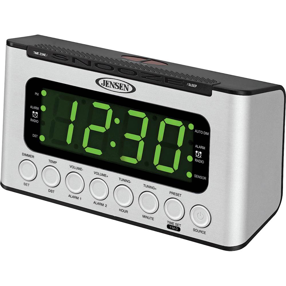 Jensen - AM/FM Dual-Alarm Clock Radio with Wave Sensor