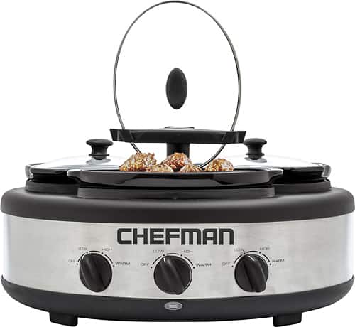 CHEFMAN - 4.5-Quart Triple Slow Cooker - Stainless