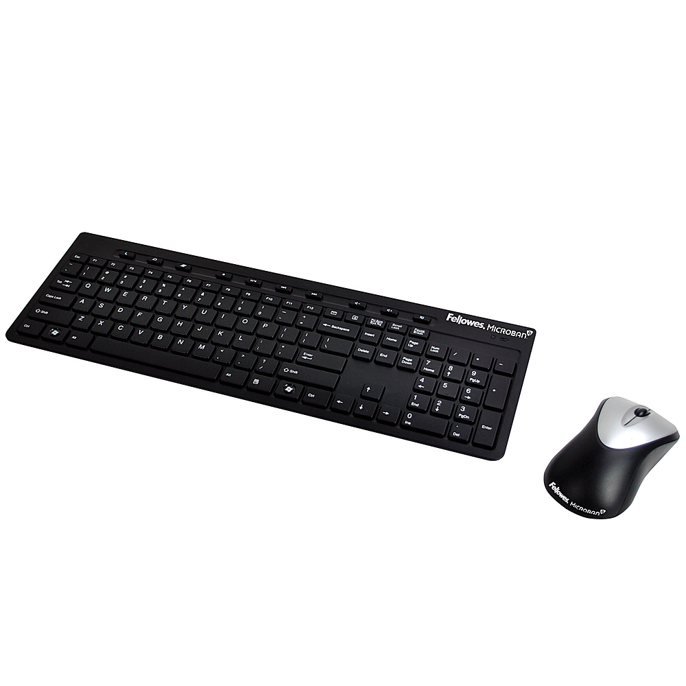 Angle View: Fellowes - Slimline Cordless Combo Full-size with Antimicrobial Protection Wireless Optical Keyboard and Mouse - Black