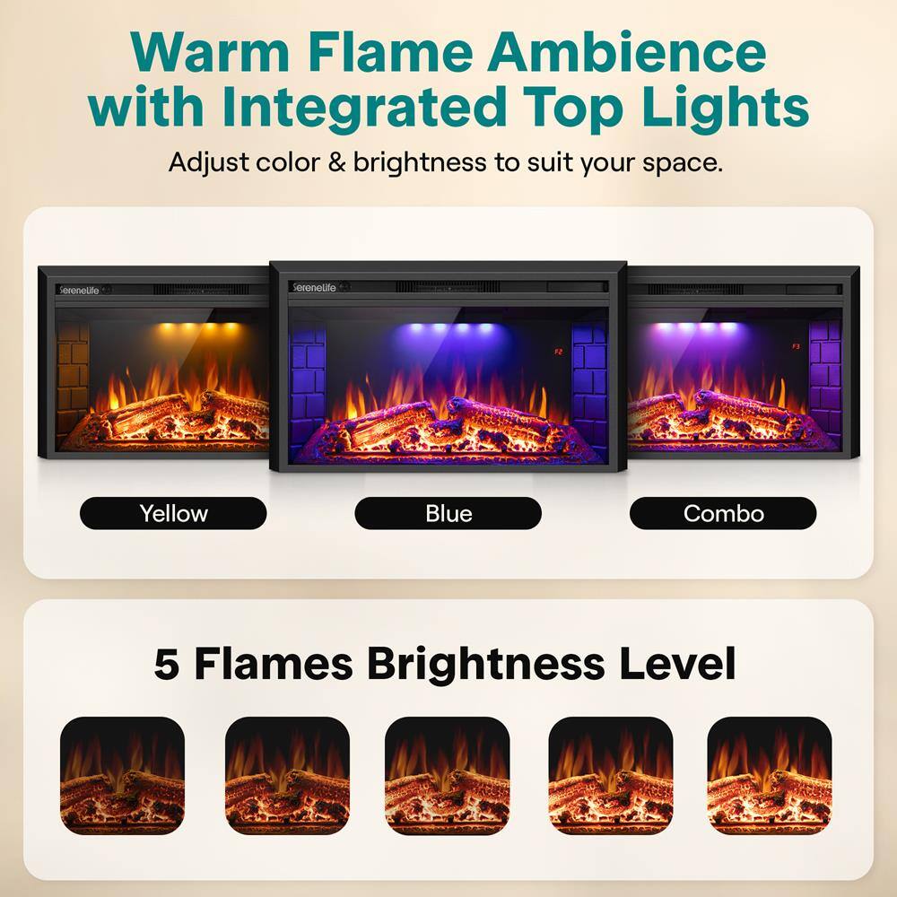 Warm Flame Ambience with Integrated Top Lights  
Adjust color & brightness to suit your space.  

Yellow Blue Combo  

5 Flames Brightness Level