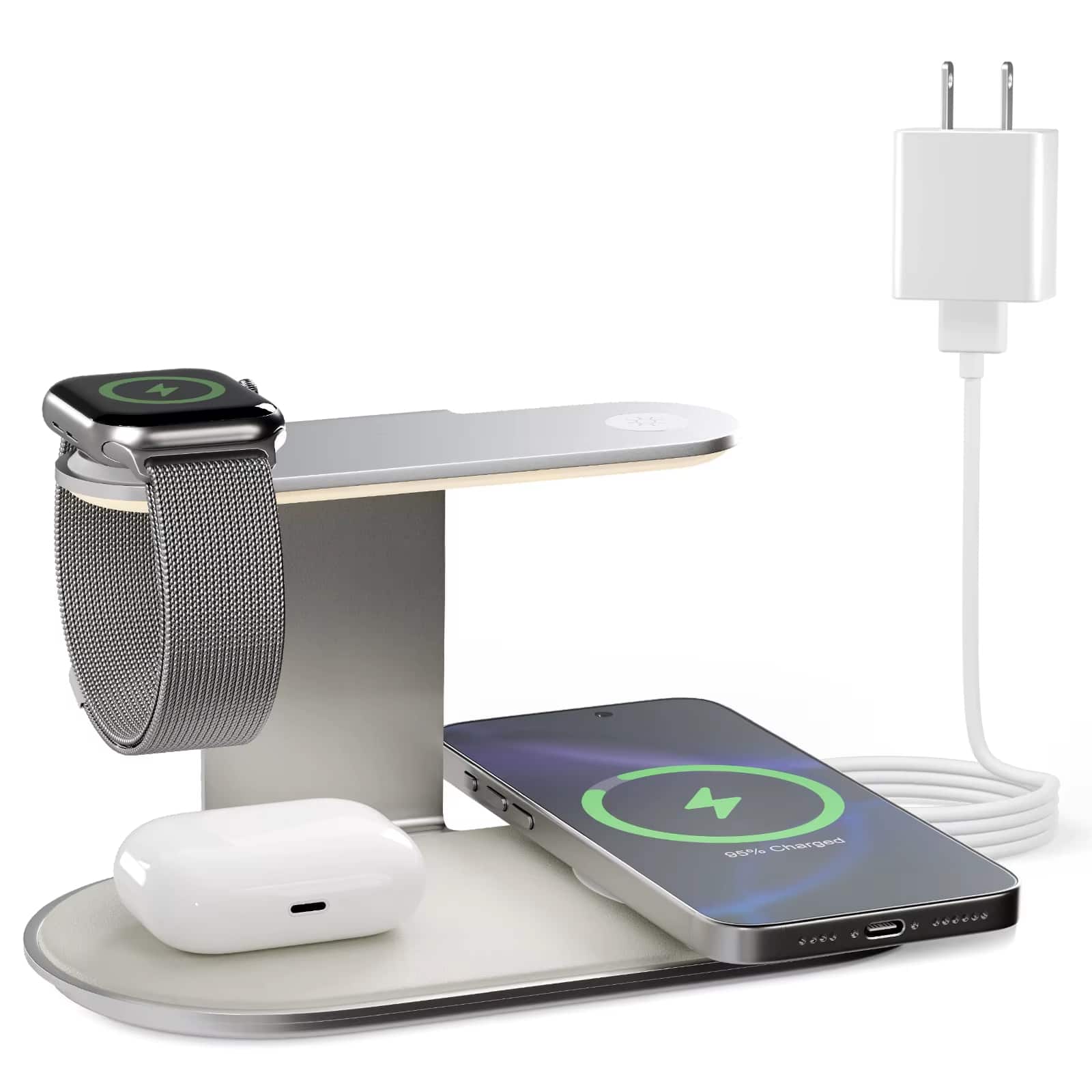 Luckbyte - 18W Magnetic Wireless Charging Station, 4-in-1 Foldable Travel Charger with Night Light for iPhone 17-13, Watch &AirPods - Black Color