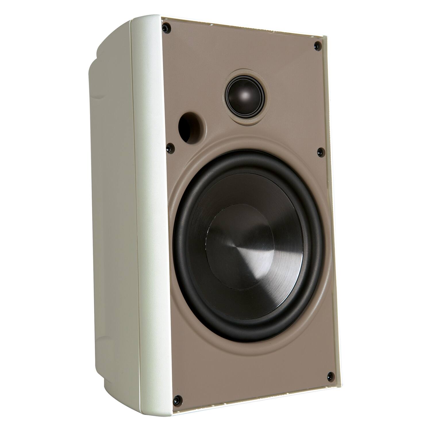 Angle. Proficient Audio - AW650 6.5" 150W Indoor/Outdoor Speaker Pair, Polypropylene Woofer, Pivoting Soft-Dome Tweeter, 8 Ohm - White.