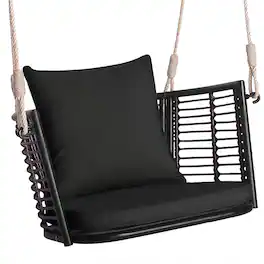 Costway - 1 PCS Patio Hanging Rattan Basket Chair Swing Hammock Chair with Seat Cushion - Mix Brown,Black
