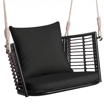 Front. Costway - Costway 1 PCS Patio Hanging Rattan Basket Chair Swing Hammock Chair with Seat Cushion - Mix Brown,Black.