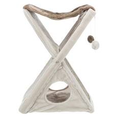 Front. TRIXIE - Miguel Fold & Store Plush & Sisal Cat Tree, Hammock, Condo, Scratcher - Greige.
