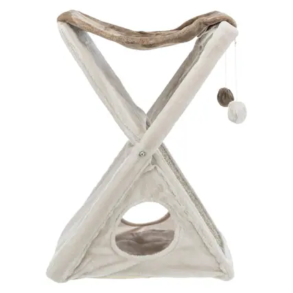 Front. TRIXIE - Miguel Fold & Store Plush & Sisal Cat Tree, Hammock, Condo, Scratcher - Greige.