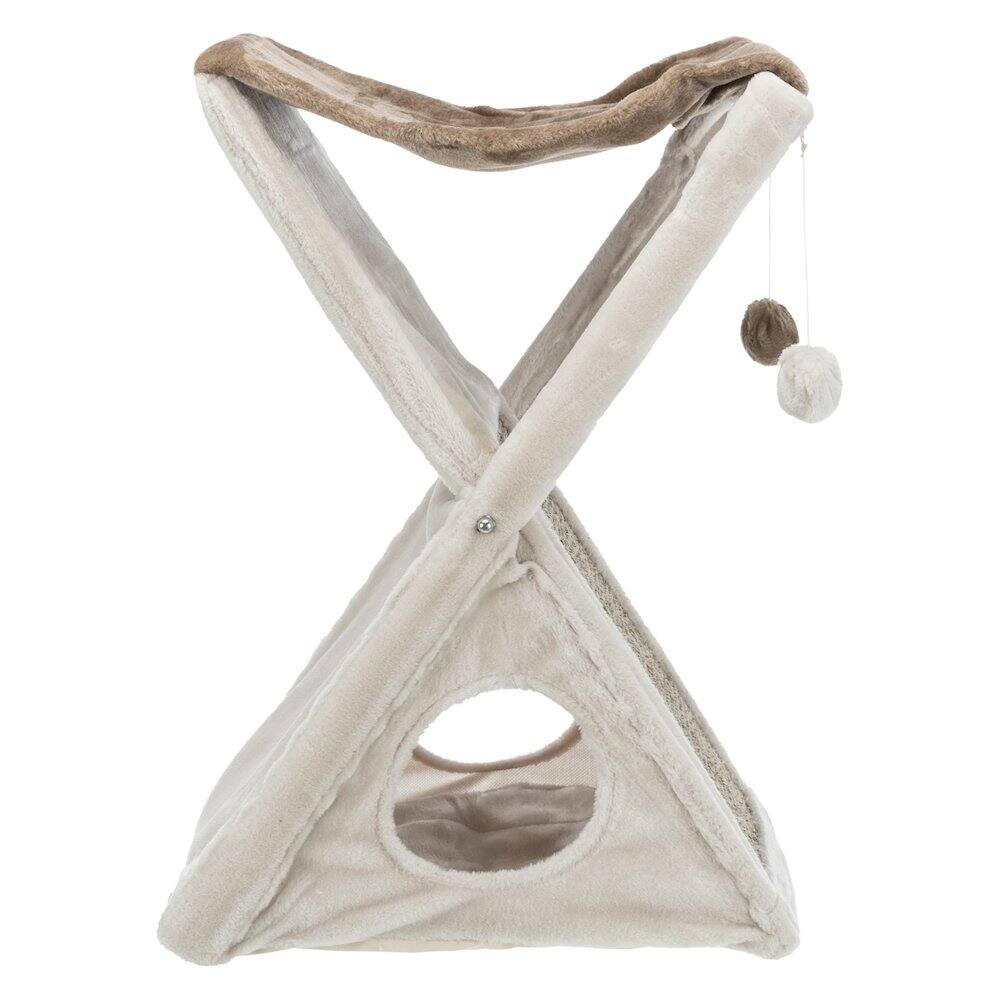Front. TRIXIE - Miguel Fold & Store Plush & Sisal Cat Tree, Hammock, Condo, Scratcher - Greige.