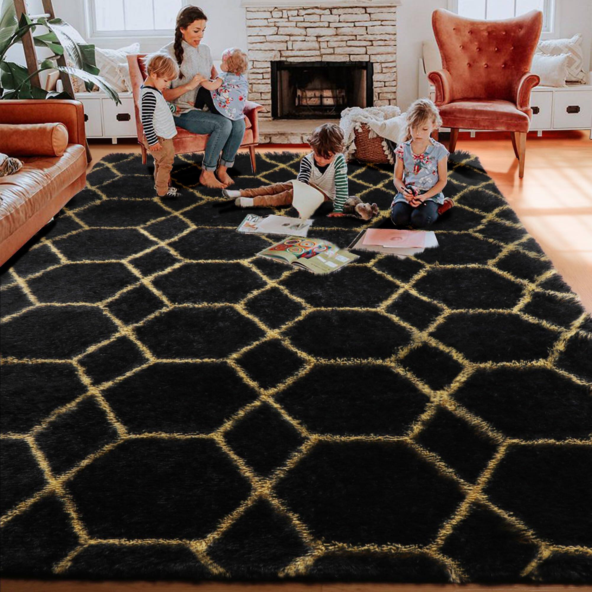 Alt View 3. Fabibe - 5X8 BLACK GOLD Geometric Machine Washable ONASAR FOR LIVING ROOM BEDROOM, WASHABLE FLUFFY AND AREA GEOMETRIC BOHO - 3- White / Beige 4' x 6' (Rectangular).