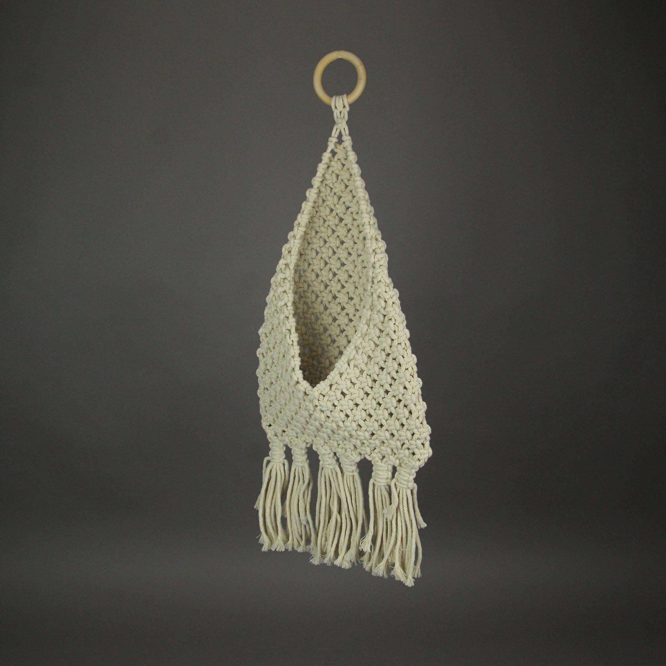 Alt View 4. PD Home & Garden - Boho Style Hand Tied Macrame Wall Pocket 21 Inches High - Tan.