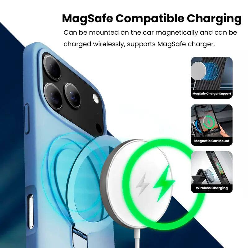 MagSafe Compatible Charging  
Can be mounted on the car magnetically and can be charged wirelessly, supports MagSafe charger.  

MagSafe Charger Support  
Magnetic Car Mount  
Wireless Charging