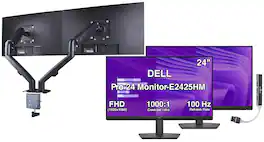 Dell - Pro 24 24" IPS Monitor, 5ms Response Time, Anti-Glare, VGA (E2425HM) w/DKZ Hub & Dual Mount Arms 2 Pack - Black