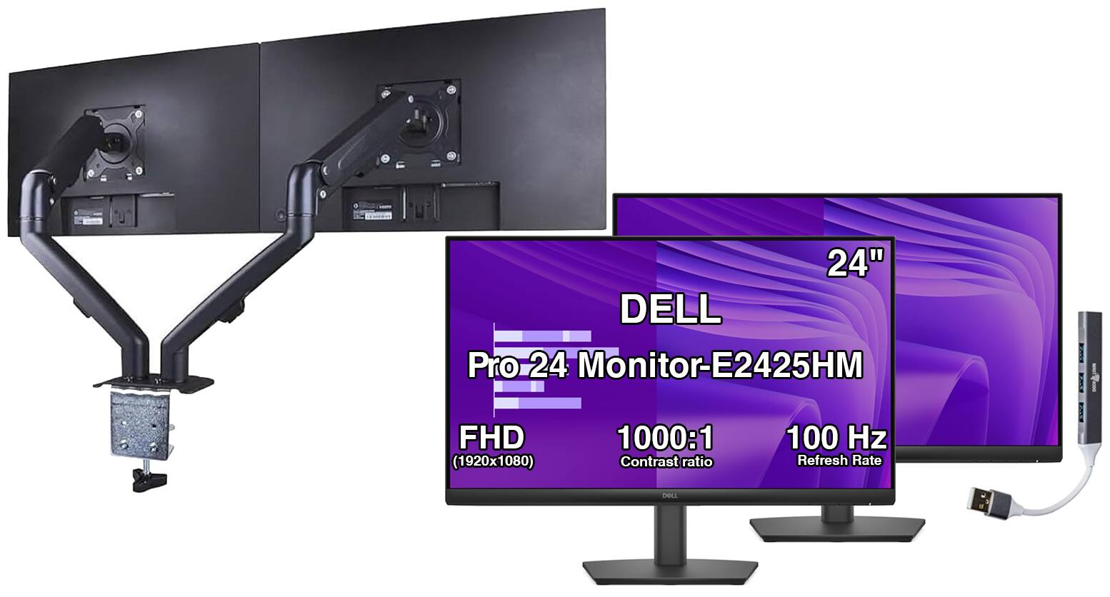 24" DELL Pro 24 Monitor-E2425HM  
FHD (1920x1080)  
1000:1 Contrast ratio  
100 Hz Refresh Rate  
DELL