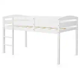 Costway - Twin Low Loft Bunk Junior Bed Bedroom Wooden Guard Rail Ladder - White