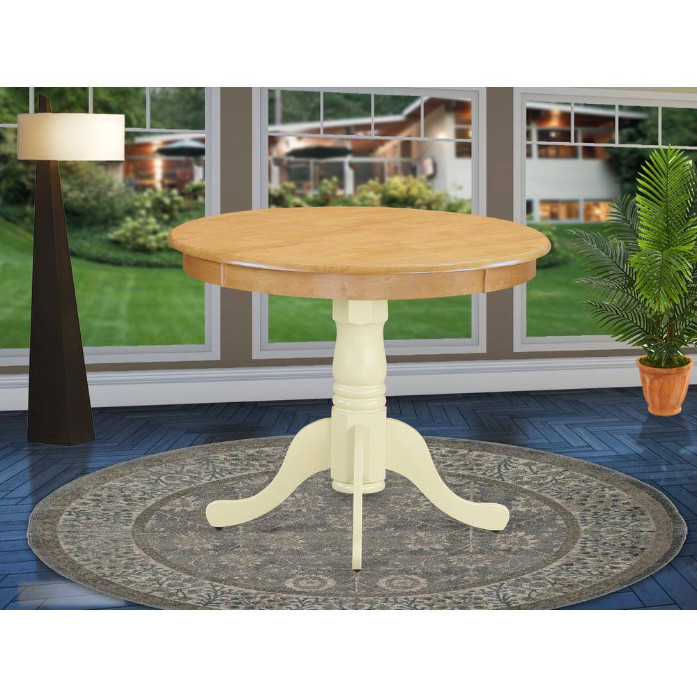 Angle. East West Furniture - East West Furniture ANT-OMK-TP Antique Dining Round Wooden Table Top with Pedestal Base, 36x36 Inch, Oak & Buttermilk - Oak & Buttermilk.