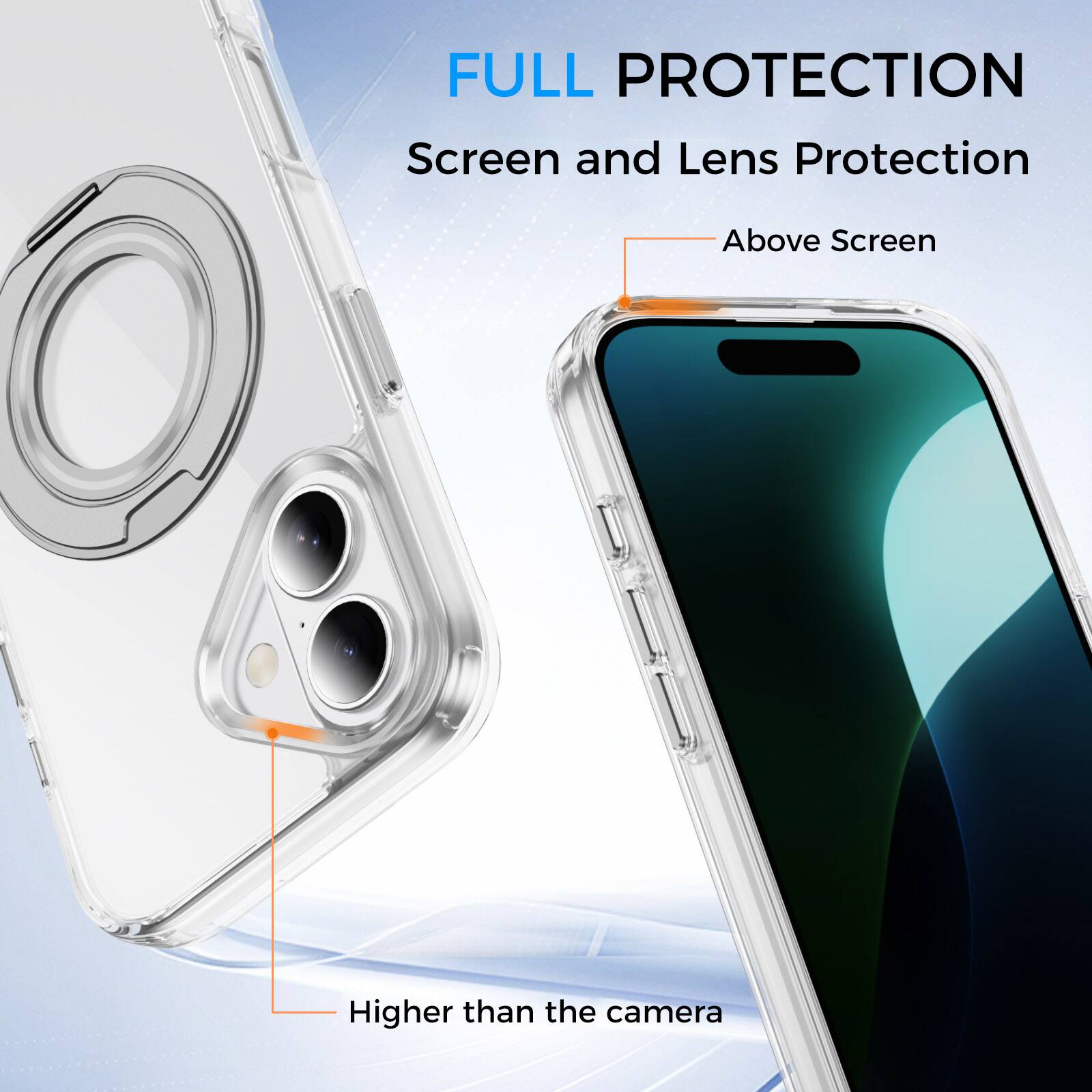 FULL PROTECTION  
Screen and Lens Protection  

Above Screen  

Higher than the camera