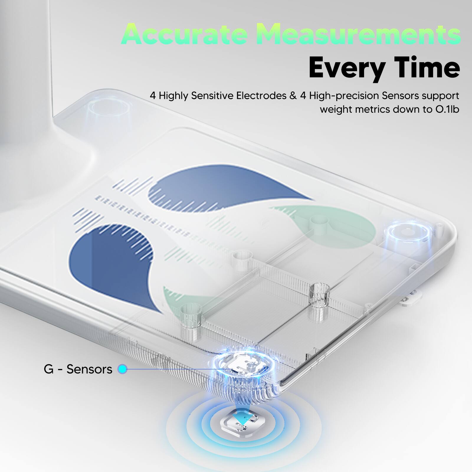Accurate Measurements Every Time: 4 Highly Sensitive Electrodes & 4 High-Precision Sensors support weight metrics down to 0.1 lb. G-Sensors.