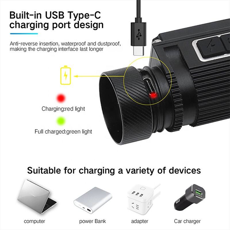 Built-in USB Type-C charging port design  
Anti-reverse insertion, waterproof and dustproof, making the charging interface last longer  

Charging: red light  
Full charged: green light  

Suitable for charging a variety of devices  
- computer  
- power Bank  
- adapter  
- Car charger