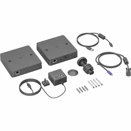 The image shows a wireless power transmitter and receiver kit. Here is the corrected and grouped text:
**Transmitter:**
- 2x Wireless Power Transmitter
**Receiver:**
- 1x Wireless Power Receiver
**Cables and Accessories:**
- 1x USB Cable
- 1x Power Adapter
- 1x Power Cable
- 1x USB to USB-C Adapter
- 1x USB to Micro-USB Adapter
- 1x USB to USB Adapter
**Mounting Accessories:**
- 1x Mounting Plate
- 4x Screws
**Other:**
- 1x User Manual
This kit includes everything needed to set up a wireless power system, including the transmitters, receivers, cables, adapters, and mounting hardware.