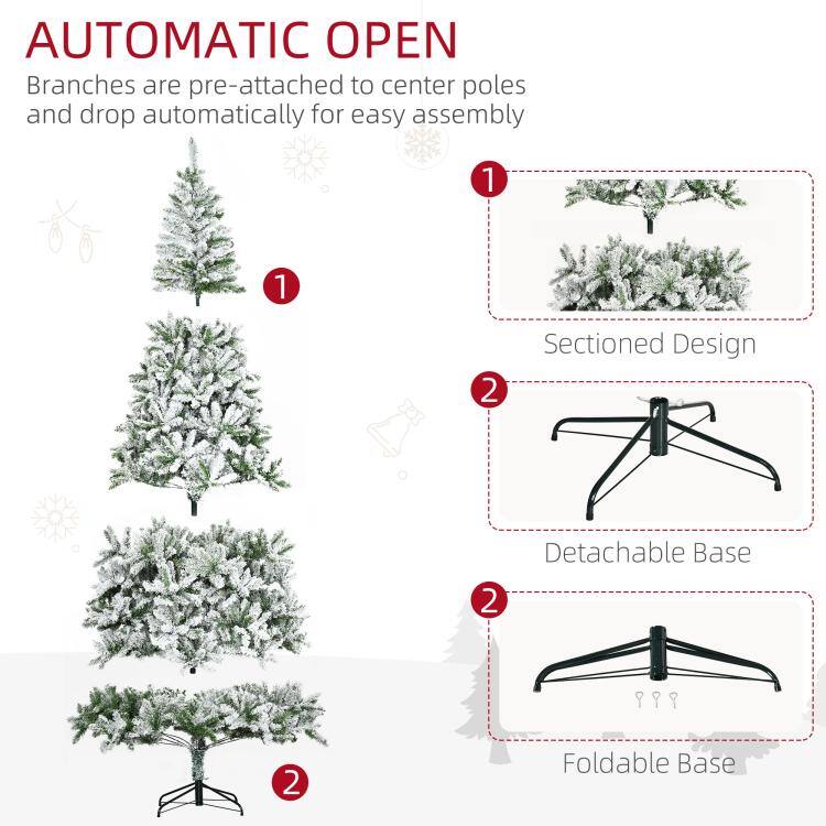 AUTOMATIC OPEN  
Branches are pre-attached to center poles and drop automatically for easy assembly

1. Sectioned Design
2. Detachable Base
2. Foldable Base