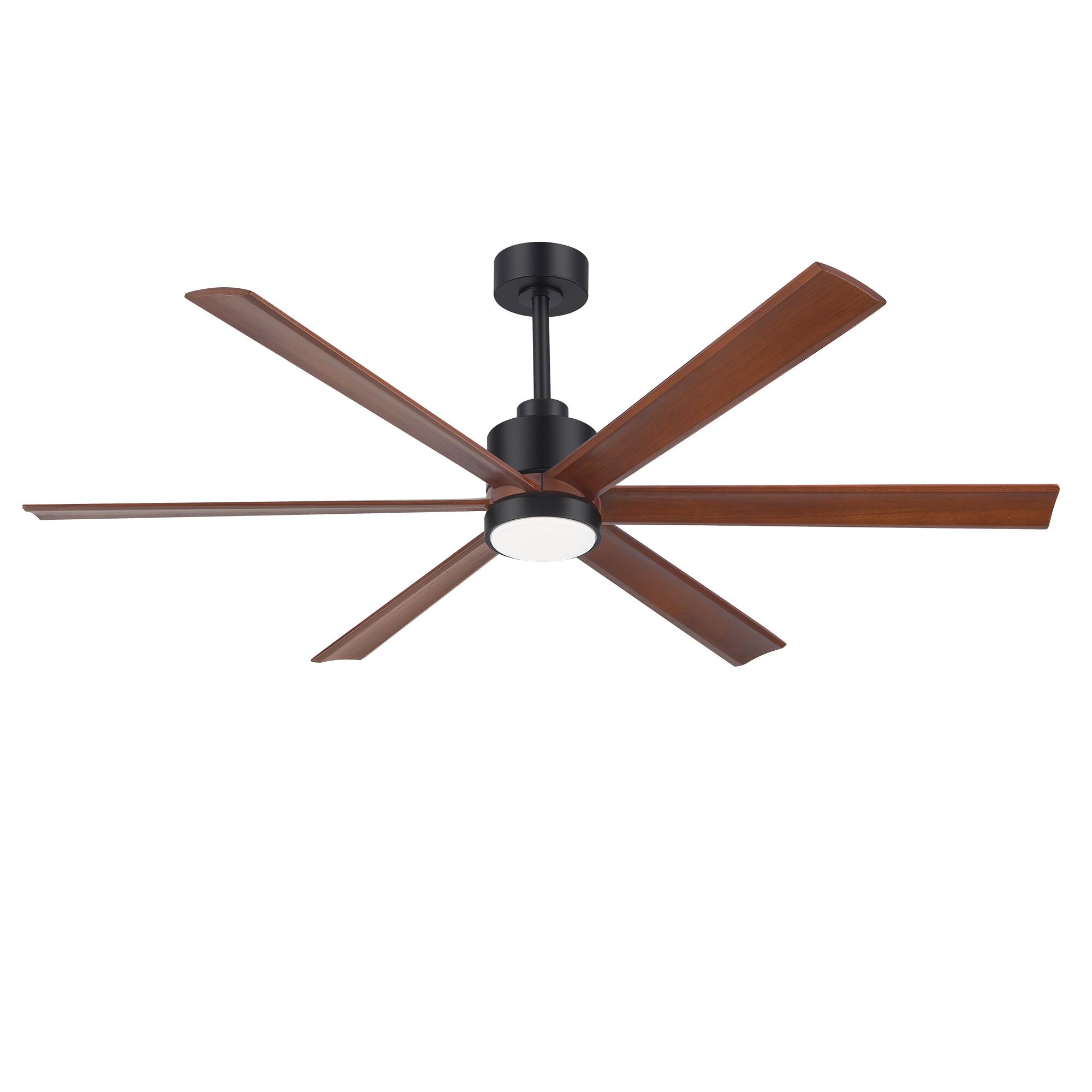 Angle. Breezary - 60" Smart LED Ceiling Fan with Light, Remote & APP Control, 6-Speed, 1/4/8H Timer, 6 Blades, DC Motor - Matte Black.