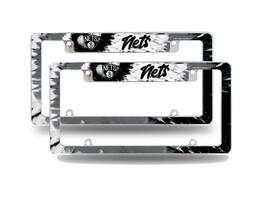 Rico Industries - Brooklyn Nets Chrome Metal (Set of 2) License Plate Frames with Bold Tie Dye Design - Multi