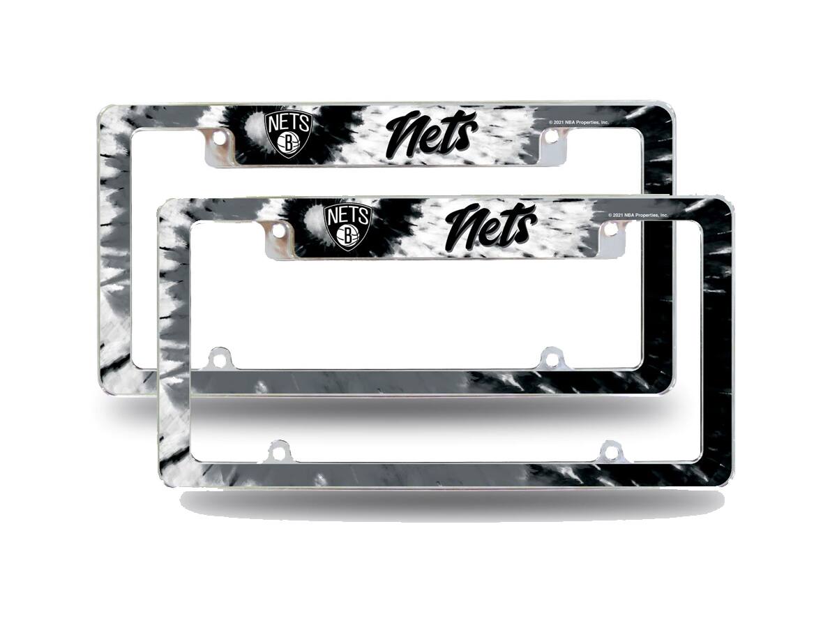 Brooklyn Nets Chrome Metal (Set of 2) License Plate Frames with Bold Tie Dye Design