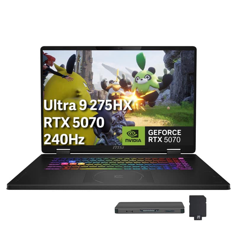 MSI - Crosshair 18" 240Hz Gaming,Ultra 9 275HX,RTX 5070,64GB RAM,2TB SSD+1TB Dock Set,Backlit Keyboard,Win 11 Pro - Black